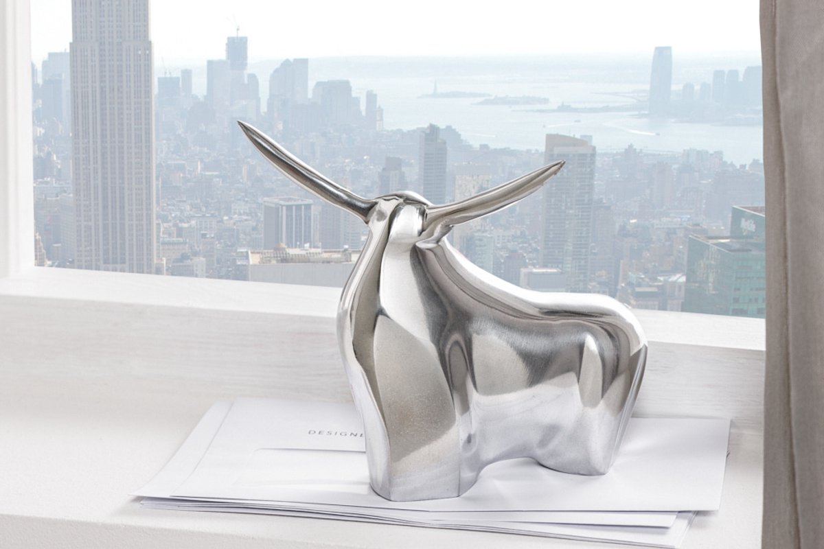 Invicta Interior Moderne sculptuur BIG BULL zilveren aluminium decoratie stierfiguur presse-papier - 8535 Zie omschrijving