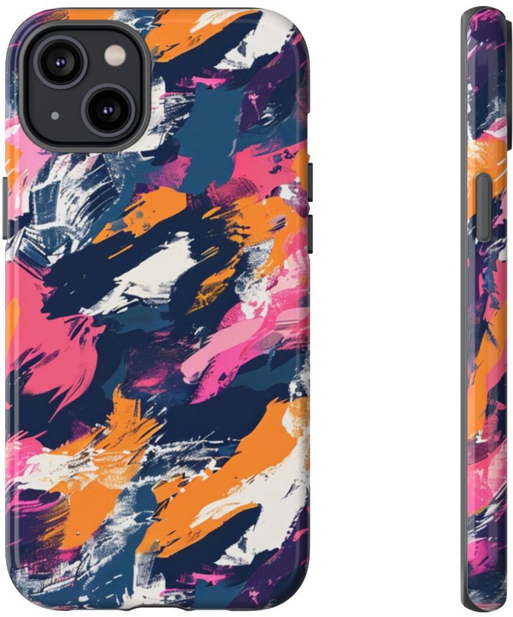 Kleurrijk Abstract Penseelstrepenpatroon – Telefoonhoesje Geschikt voor iPhone 14 Plus