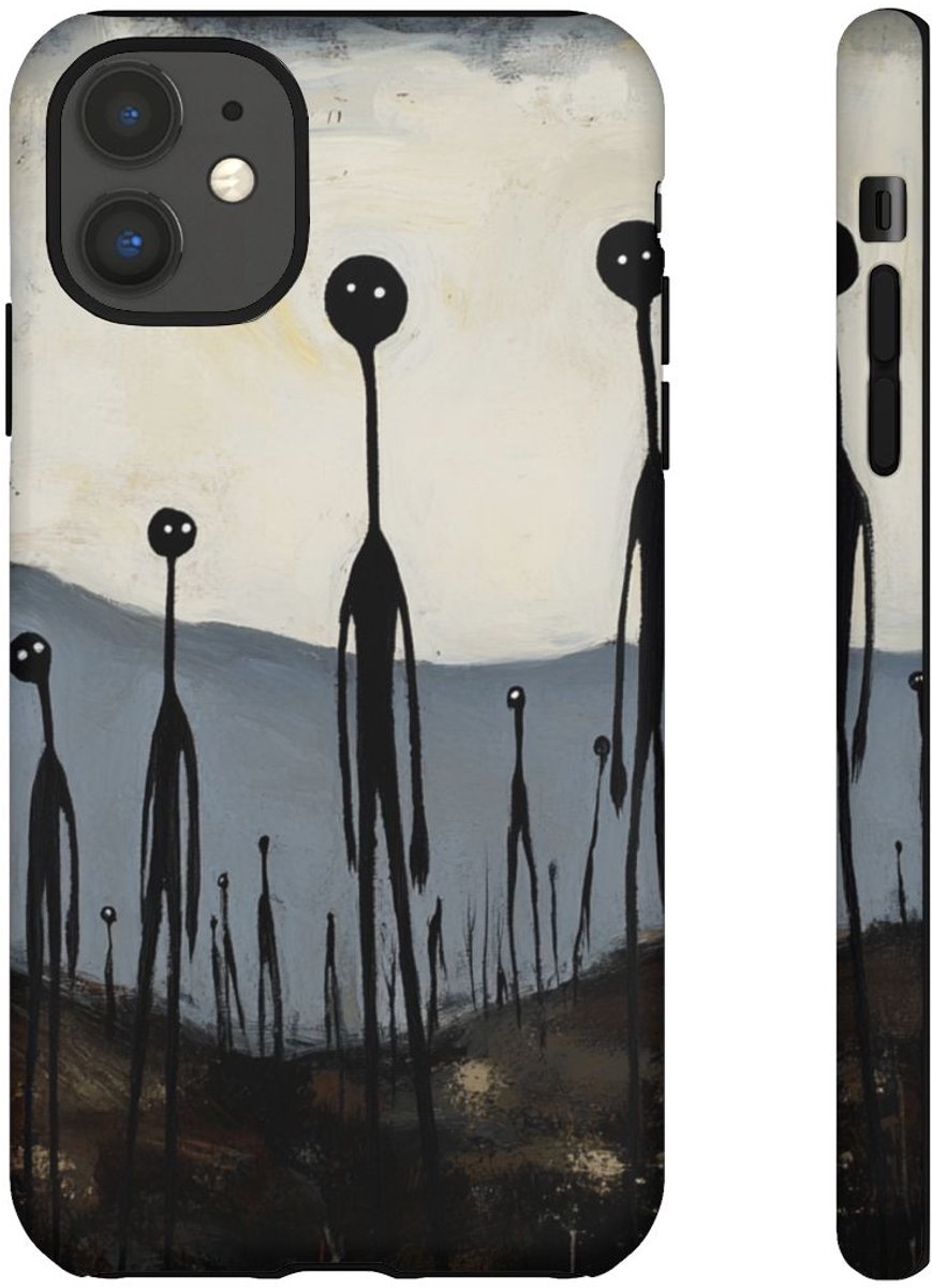 Spookachtige Stokfiguren in Donker Landschap – Telefoonhoesje Geschikt voor iPhone 11