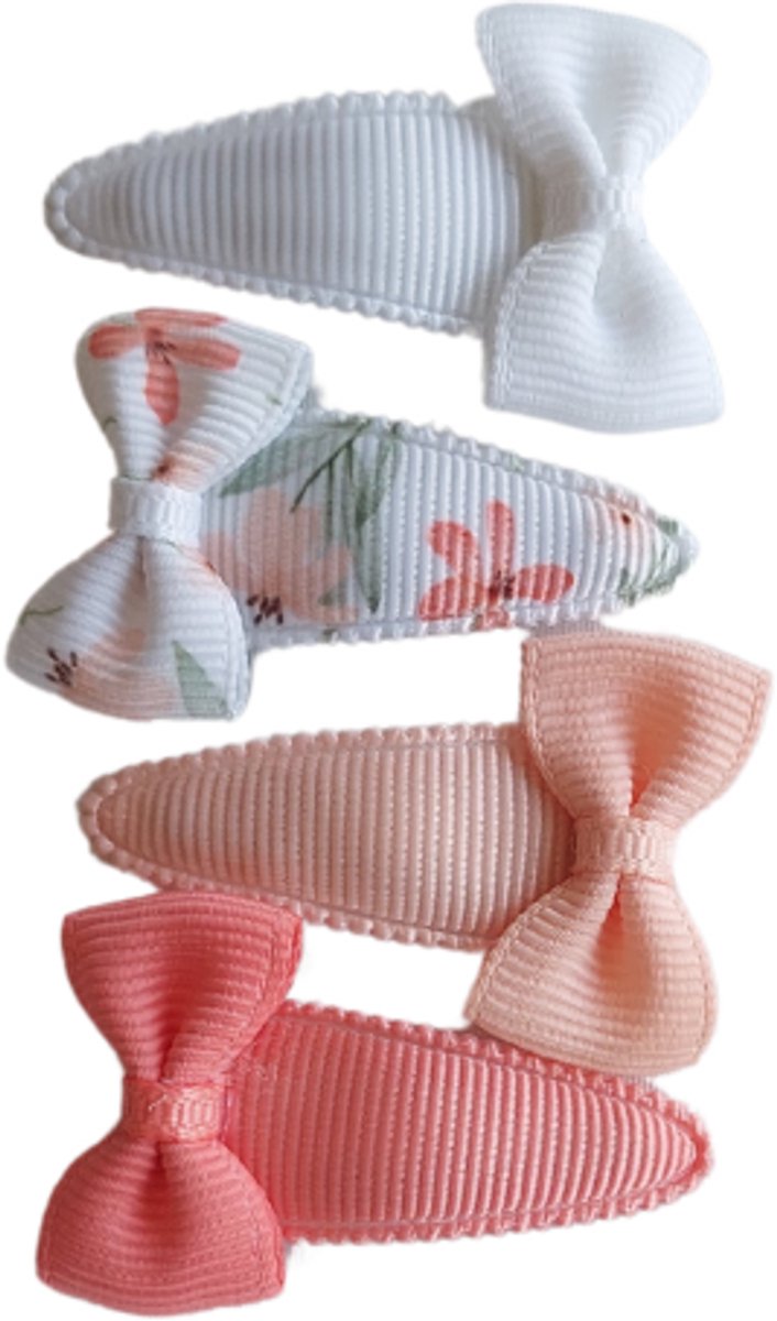 Baby haarspeldjes met strik - coral bloom