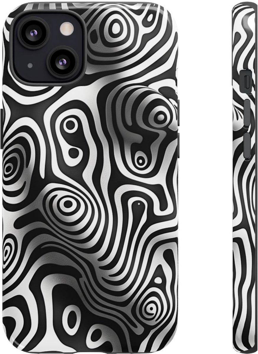 Zwart-Wit Abstract Lijnenspel – Telefoonhoesje Geschikt voor iPhone 13
