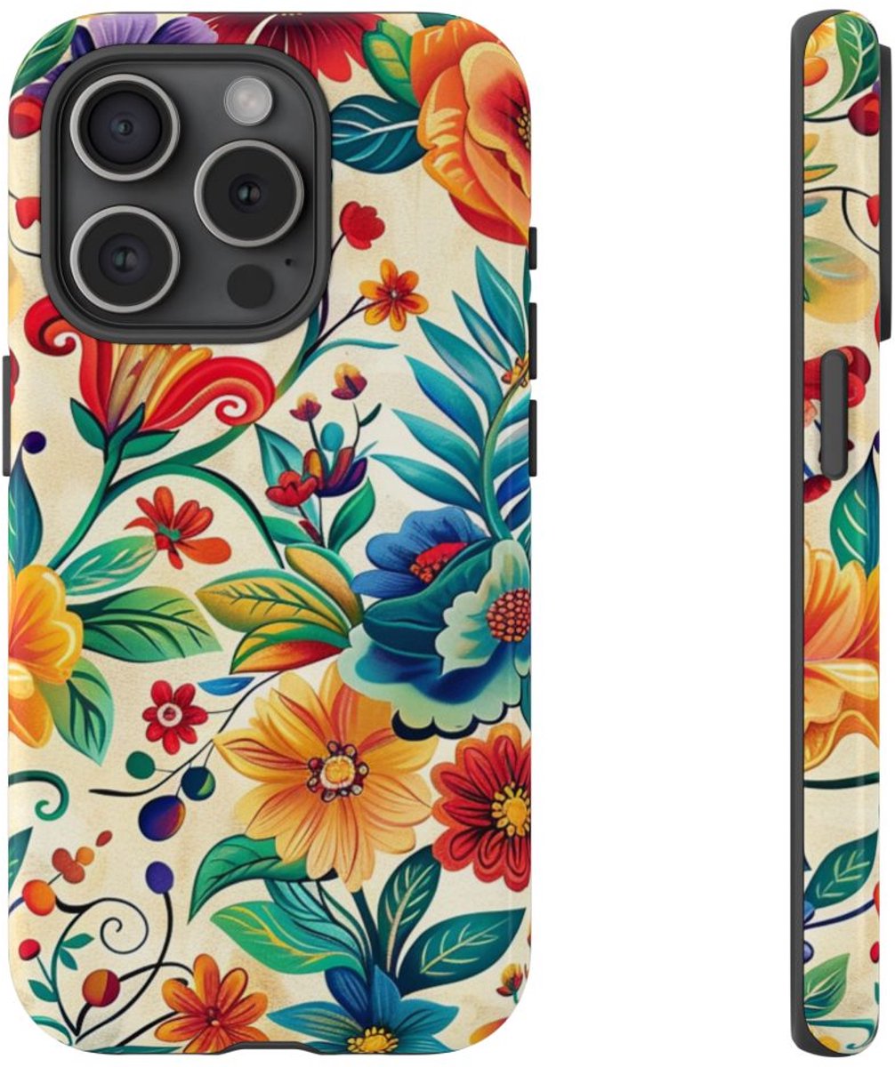 Vrolijk Multicolor Bloemenpatroon – Telefoonhoesje Geschikt voor iPhone 15 Pro