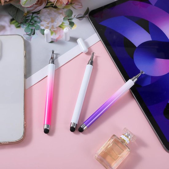3-delige set tablet stylus touchpennen - 2-in-1 stylus pennen voor touchscreens - geschikt voor telefoons en Android tablets - wit, paars, roze — afbeelding 3