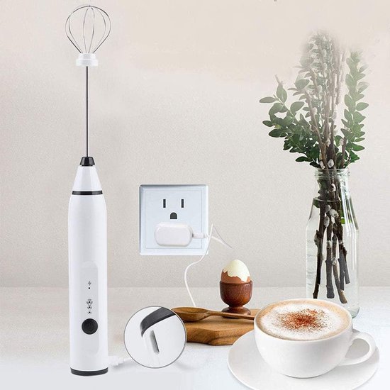 Oplaadbare schuimmaker melkopschuimer - 3 snelheden elektrische koffiemixer - eierklopper mini-blender - huishoudelijk keukengerei voor thuis - café en restaurant - wit van Fonxay — afbeelding 3