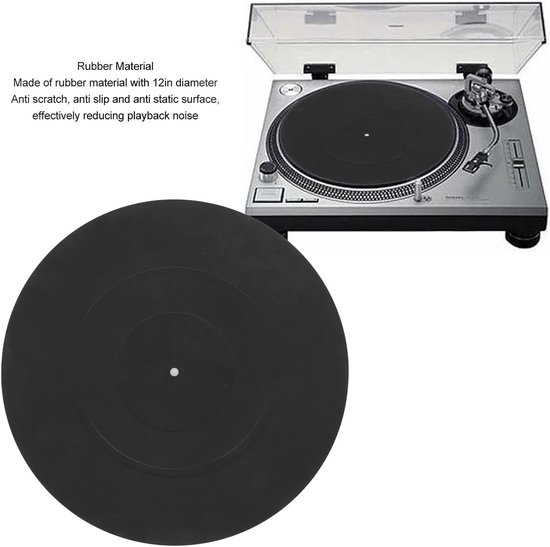 Platenspeler platenmat - rubber - 30,5 cm - 12 inch - siliconen platenspeler - LP-Slipmat - trillingsreductie - statisch bestendig - professionele platenonderlegger voor muziekliefhebbers van Merkloos	 — afbeelding 3