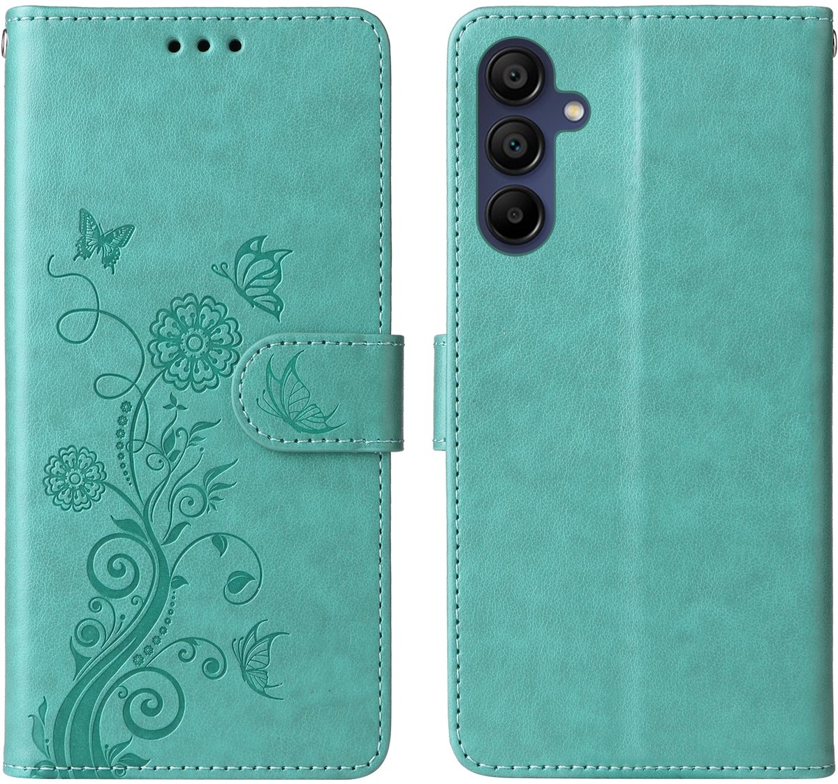 Mobigear Telefoonhoesje geschikt voor Samsung Galaxy A17 Hoesje | Mobigear Flowers Bookcase Portemonnee | Pasjeshouder voor 3 Pasjes | Telefoonhoesje voor Pinpas / OV Kaart / Rijbewijs - Groen