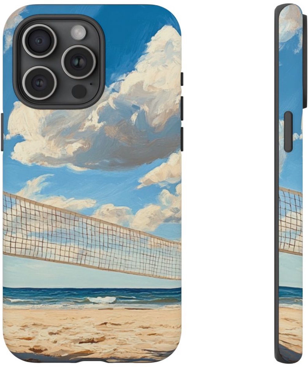 Volleybalnet op Zonnig Strand – Telefoonhoesje Geschikt voor iPhone 15 Pro Max