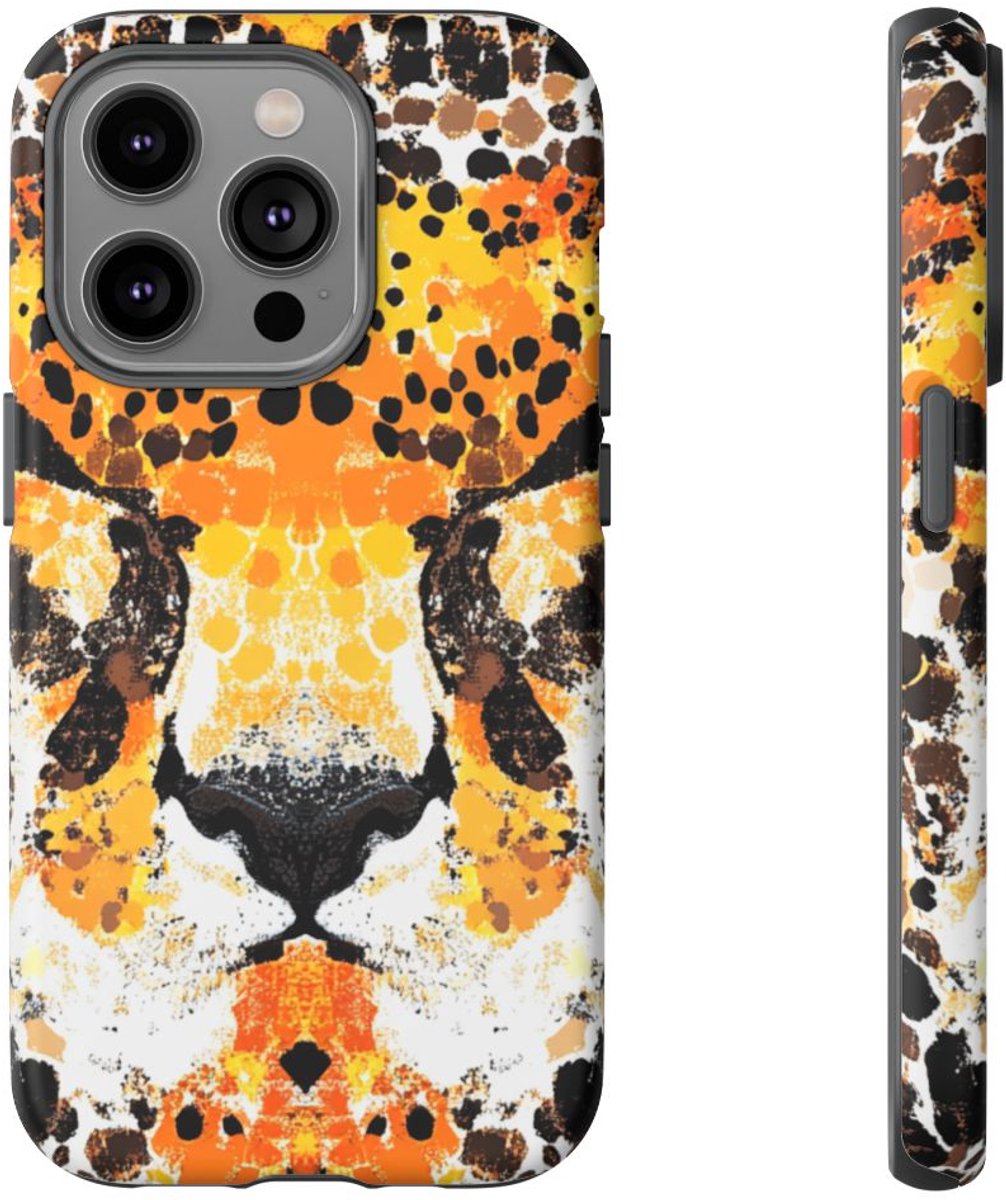 Abstracte Cheetagezicht Print – Telefoonhoesje Geschikt voor iPhone 14 Pro