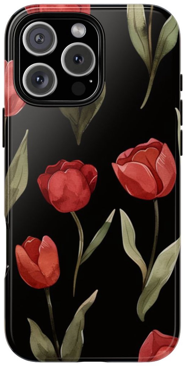 Rode Tulp Bloemenpatroon – Telefoonhoesje Geschikt voor iPhone 16 Pro Max
