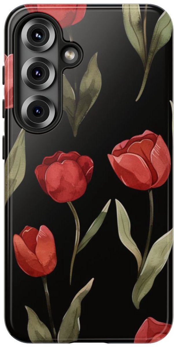 Rode Tulp Bloemenpatroon – Telefoonhoesje Geschikt voor Samsung Galaxy S25