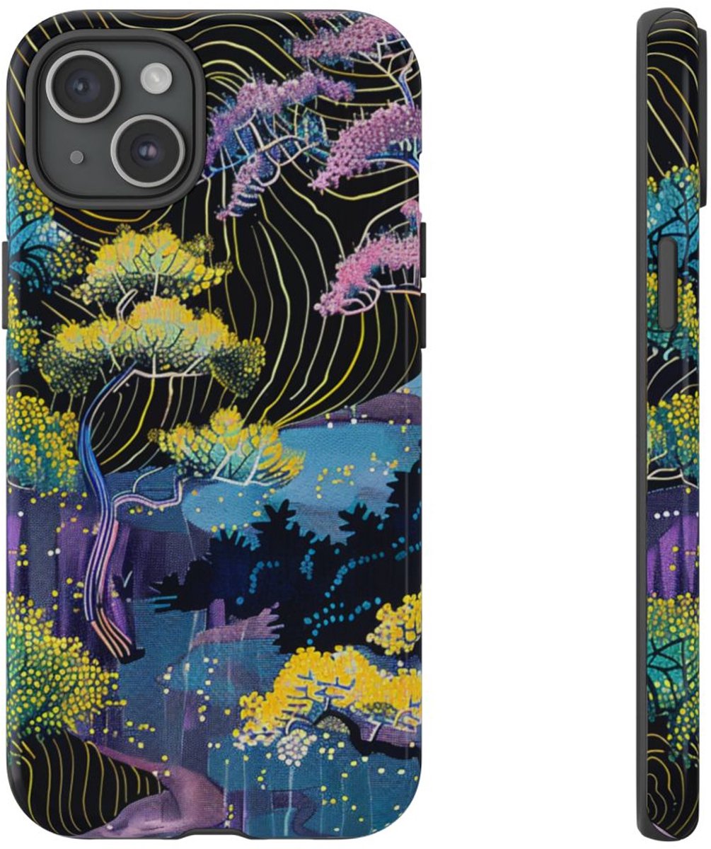 Kleurrijk Abstract Boomlandschap – Telefoonhoesje Geschikt voor iPhone 15 Plus