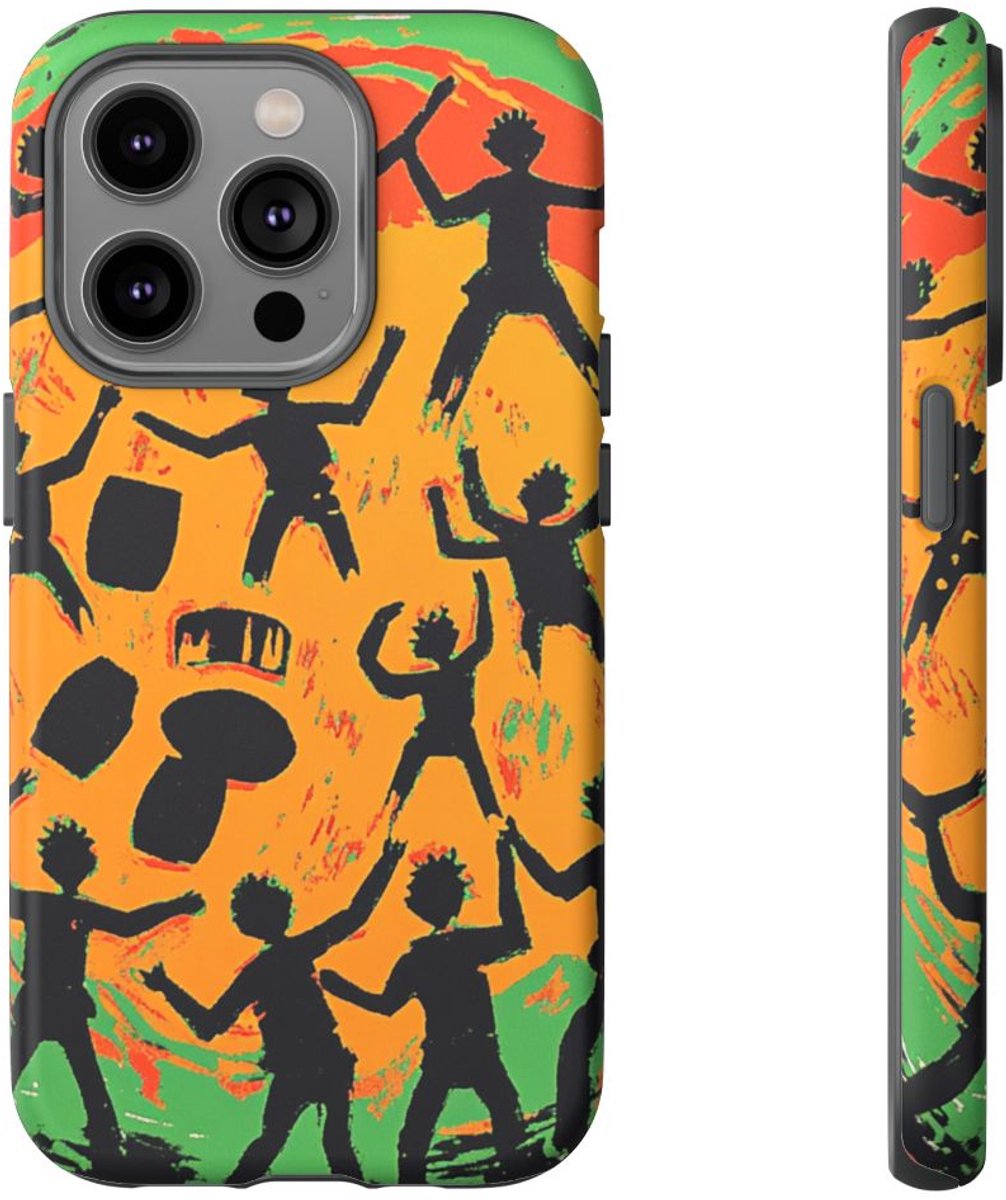 Abstracte Tribale Dans en Trommels – Telefoonhoesje Geschikt voor iPhone 14 Pro