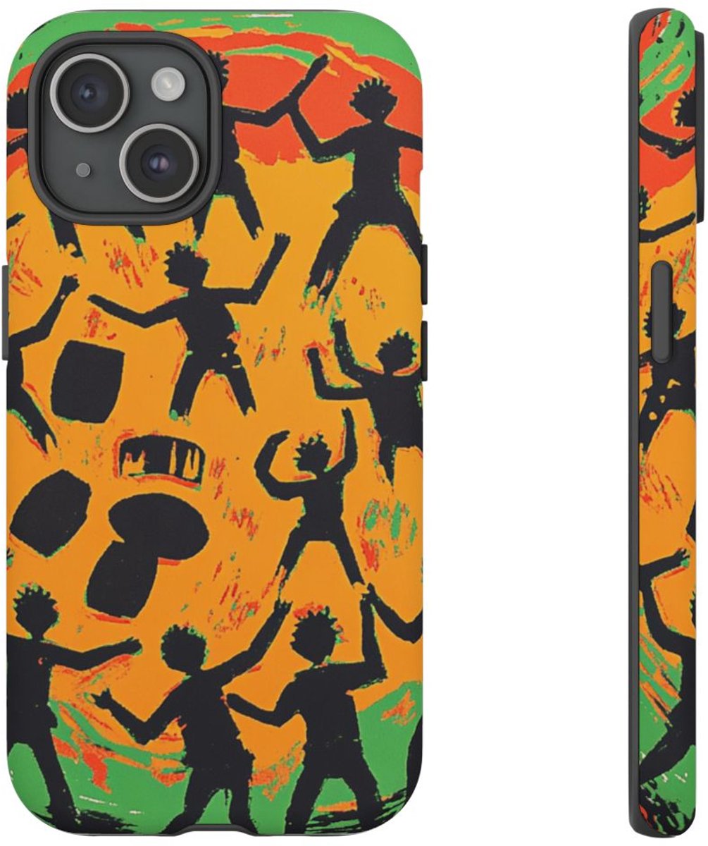 Abstracte Tribe Dans en Muziek Illustratie – Telefoonhoesje Geschikt voor iPhone 15