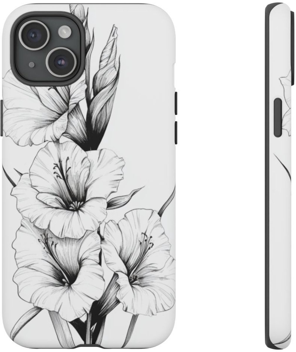 Fijnlijn Gladiolen Bloemmotief – Telefoonhoesje Geschikt voor iPhone 15 Plus