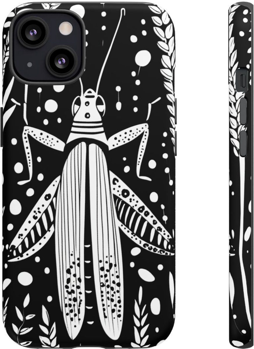 Zwart-Wit Sprinkhaan en Roggepatroon – Telefoonhoesje Geschikt voor iPhone 13