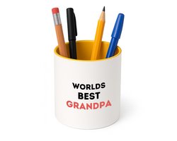 Hacebo® - worlds best grandpa Pennenbakje - Opa - de beste opa - pennenhouder - verjaardag - verjaardagscadeau - cadeau - beste kinderen - cadeautje voor opa - opa artikelen - kado - geschenk - gift - Pennenbakje geel