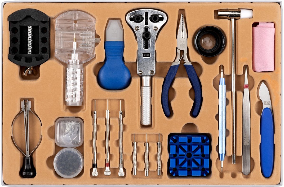 HS horloge reparatie gereedschap set - 155-delige gereedschapset - Voor horlogebandje horlogekast of vervanging van horloge batterijen - In opbergbox