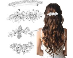 Glinsterende haarspelden zilver met strassstenen - 4 stuks - bruidskapsel haar bruiloft - haarsieraden feest dagelijks - haarspelden communie - sprankelende haaraccessoires