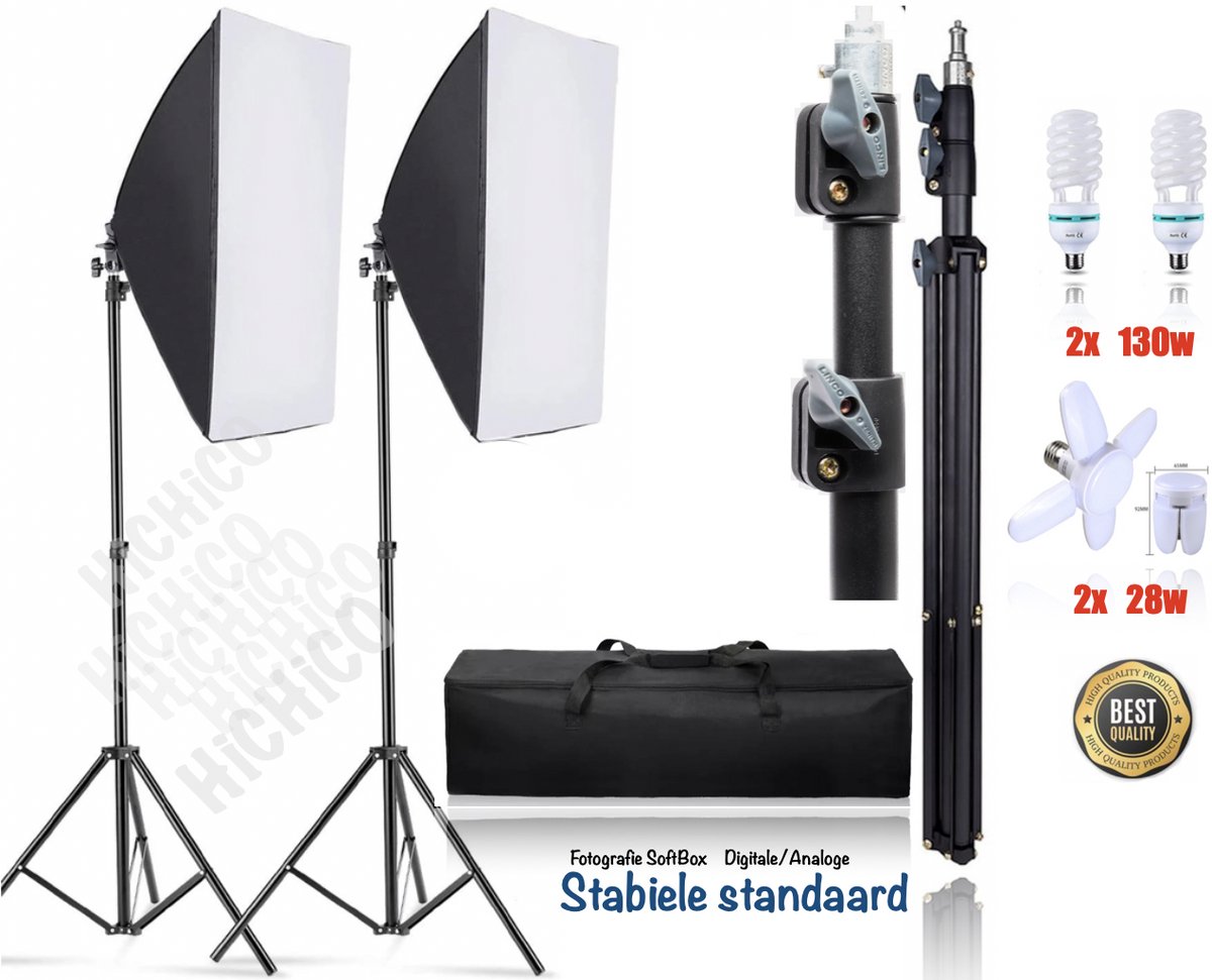 HiCHiCO® Softbox fotostudio set - Softbox Studiolamp – Studioflitser continu fotostudio-apparatuur - Softboxen Fotografie Foto Studio Verlichting Kit - Fotolamp Fotografie Softbox Studiolampen 1SET/2PCS