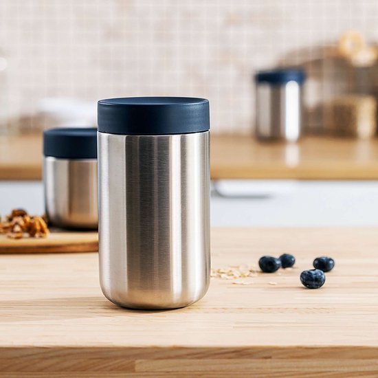 BergHOFF Home Nommie – Boîte à lunch Thermos 0 l – Boîte Thermos étanche – Garde au chaud ou au froid pendant 6 heures – Isolation à double paroi – Récipient alimentaire étanche – Acier inoxydable – Passe au lave-vaisselle – Bleu marine et Argent