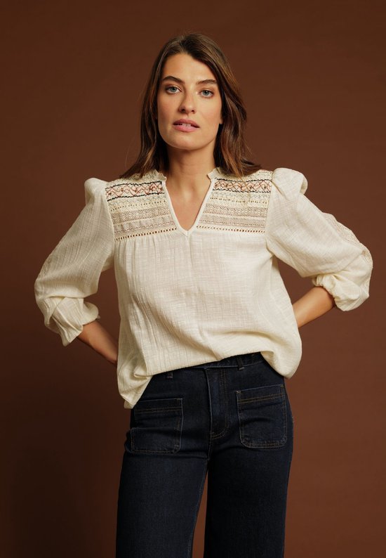 Chemisier bohème DEELUXE 100% coton avec broderie et manches longues S