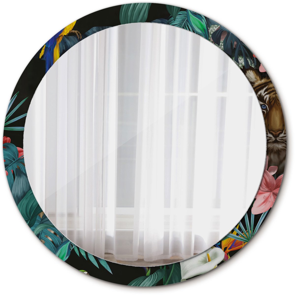 Tulup Spiegel - Ronde vorm Spiegel - op gehard Glas - Vintage jungle - Diameter: 100 cm - Spiegel met patroon - Luxe Spiegel - Groene - Decor voor woonkamer - Spiegel voor hal of entree - Make-up Spiegel - Spiegelmontageset