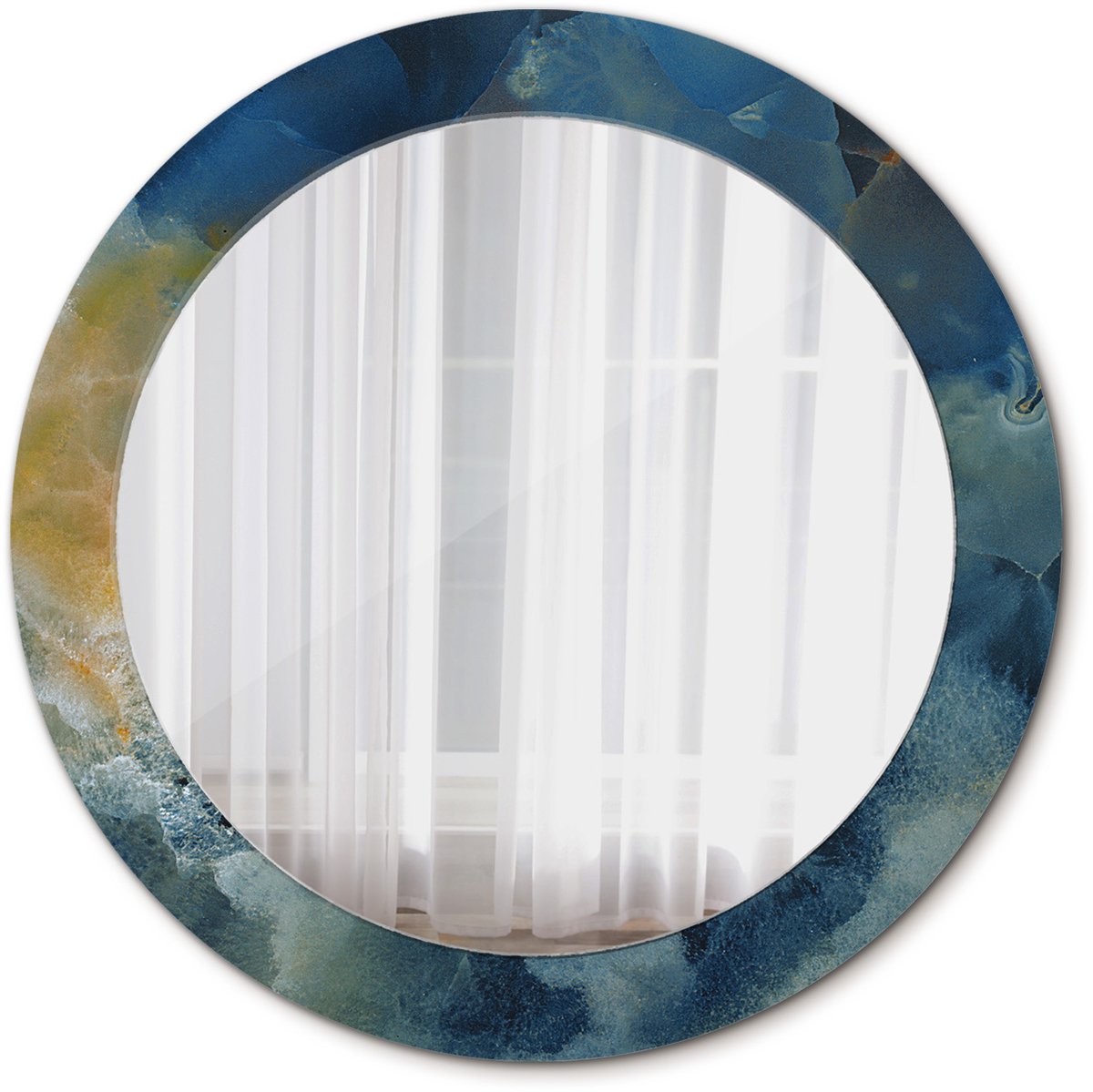 Tulup Spiegel - Ronde vorm Spiegel - op gehard Glas - Onyx marmer - Diameter: 70 cm - Decoratieve spiegel - Badkamerspiegel - Gangspiegel - Logeerkamer - Blauwe - Stijlvol accent - Decoratieve wandspiegel - Ronde vorm
