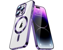 Telefoonhoesje Geschikt voor iPhone 16 Pro Max – Siliconen Hoes met Chroom – Compatibel met MagSafe – Geïntegreerde Camerabescherming – Paars – FuturiQ