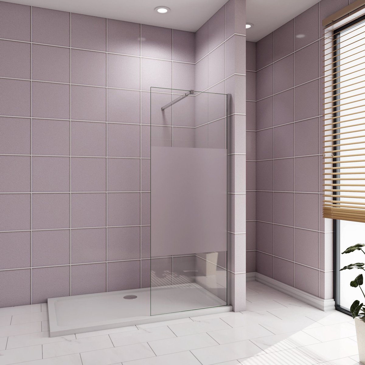 Inloopdouche-douchewand-walk in 120x200 cm,10mm midden wit gematteerd gehard glas met explosieveilige folie+73-120cm Stabilisatiestang,glanzend chroom profiel