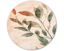 Botanische print met bladeren - Planten rond schilderij - Wandobject rond bladeren - Japandi - Schilderij op Forex rond - Klassiek geïnspireerde wanddecoratie - muurcirkel forex 60x60 cm