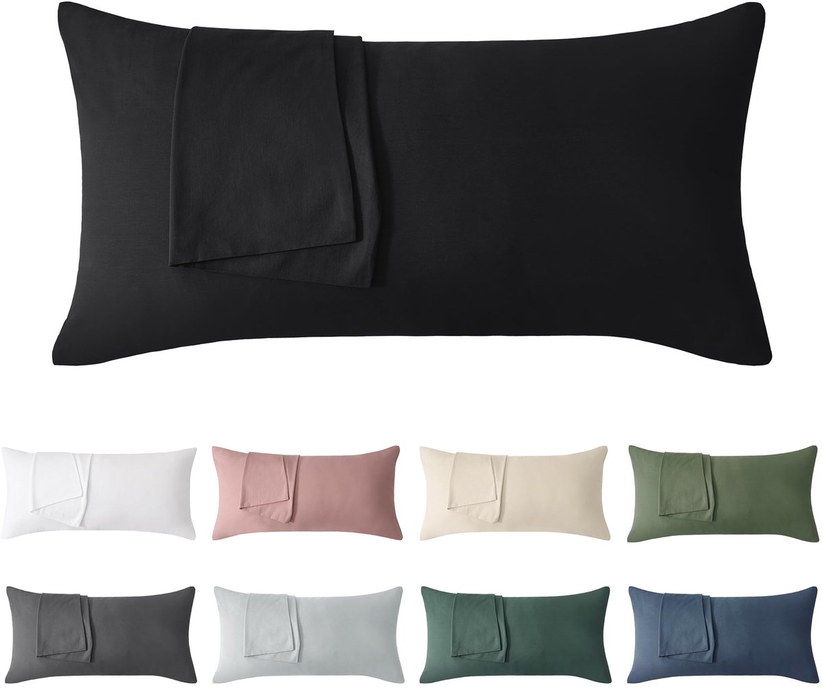 Ibenzoa Katoenen Kussenslopen Set van 2 met Verborgen Ritssluiting 50 x 70 cm Zwart