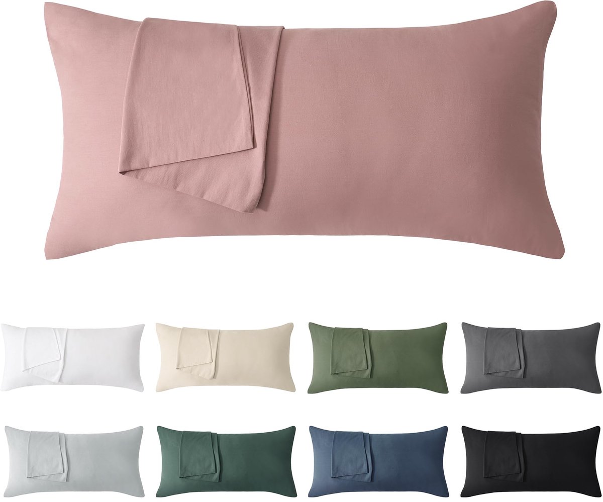 Ibenzoa Katoenen Kussenslopen Set van 2 met Verborgen Ritssluiting en Oeko-Tex Certificering, Beige, 50 x 70 cm roze