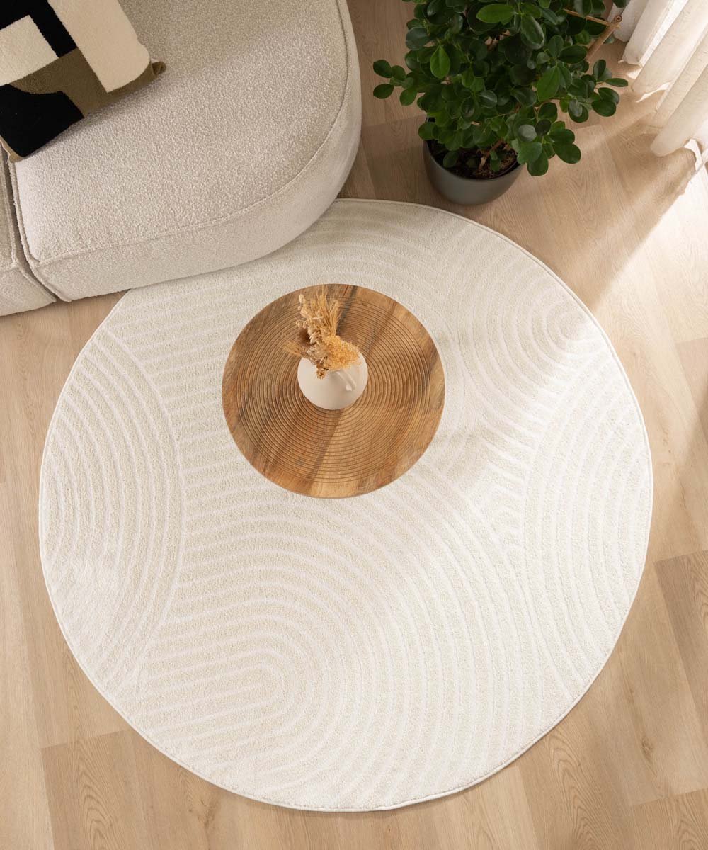 Scandinavisch vloerkleed rond - Contour Curve crème 100