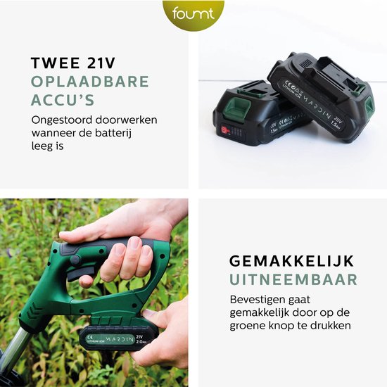Mardin Kantenmaaier - Grastrimmer - Bosmaaier - Incl. 2 accu's en lader - Zwart/Groen