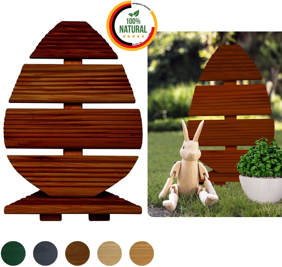 Floranica Paasdecoratie van hout 45 cm hoog bruin voor binnen en buiten - Handgemaakte paasei tuindecoratie