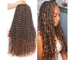 Inovra Plus - Ombre Water Wave Crochet Twist Hair voor Butterfly Locs - 18 inch - 2 Packs - Krullende Passion Twist - Synthetische Bohemian Braids - Haarverlenging - T30# - Zwart haar - Vrouwen - Stijlvolle kapsels - Lange haarlokken
