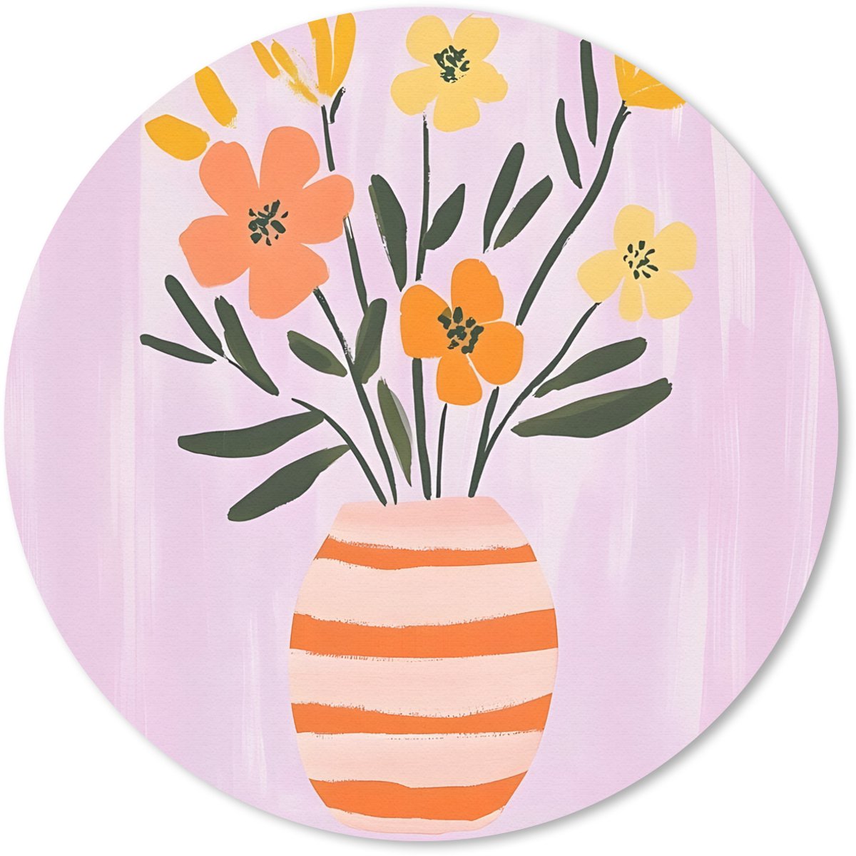 Muismat rond 30x30 cm - Mousepad Vaas - Gestreept - Bloemen - Oranje - Ronde muismatten