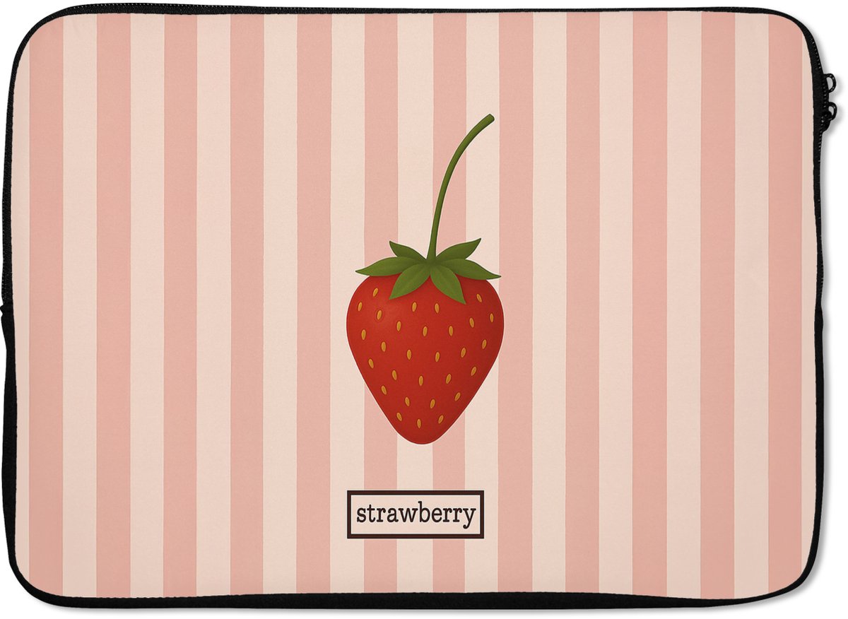 Laptophoes 13 inch - Aardbei - Strepen - Minimalistisch - Rood - Laptop sleeve - Binnenmaat 32x22,5 cm - Zwarte achterkant