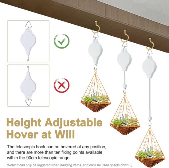 Intrekbare plantenhanger haken, zware plafondhaken plantenkatrol | Verstelbare hangende bloemenmand haak hanger voor bloemenmand, plantenbak, tuinmanden potten
