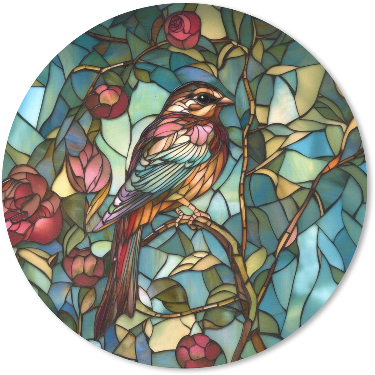 Muismat rond 30x30 cm - Mousepad Vogel - Tak - Rozen - Mozaïek - Ronde muismatten