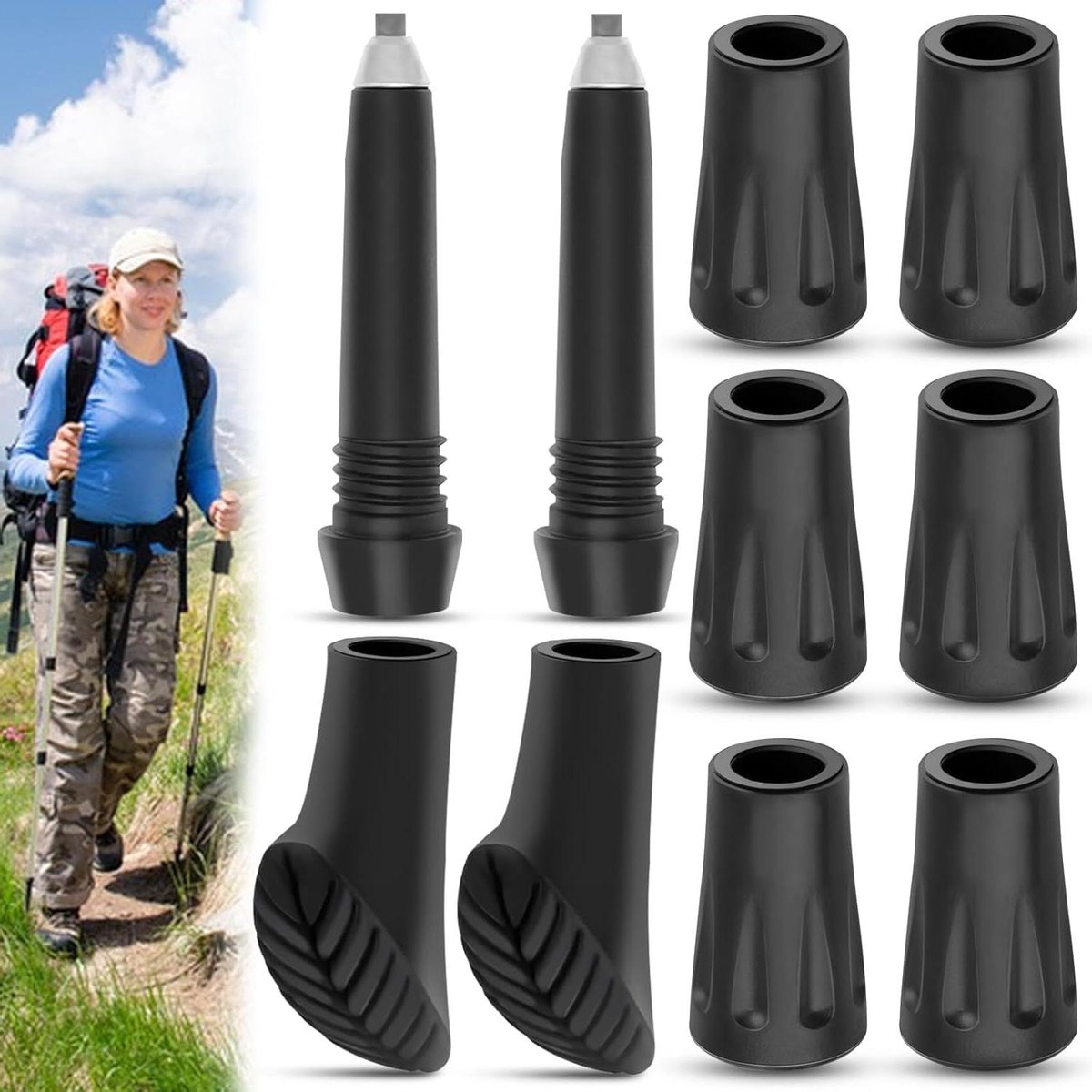 Allecto Plus - Rubber Tips Walking Pole: 10 Stuks Draagbare Vervangende Tips voor Wandelstokken en Trekkingstokken - Geschikt voor Verschillende Ondergronden zoals Asfalt en Sneeuw.