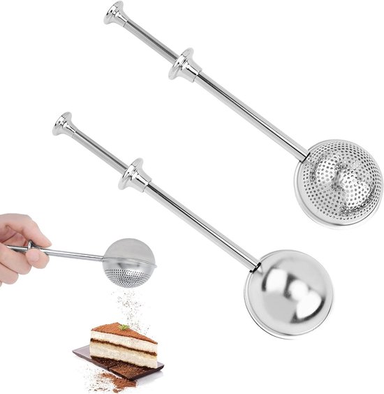 Meelzeef, RVS Zifter voor Bakken, Dubbele Lagen Sifter, Poedersuiker Shaker met Hand Press Design, Meel Zifter voor bakken in de keuken