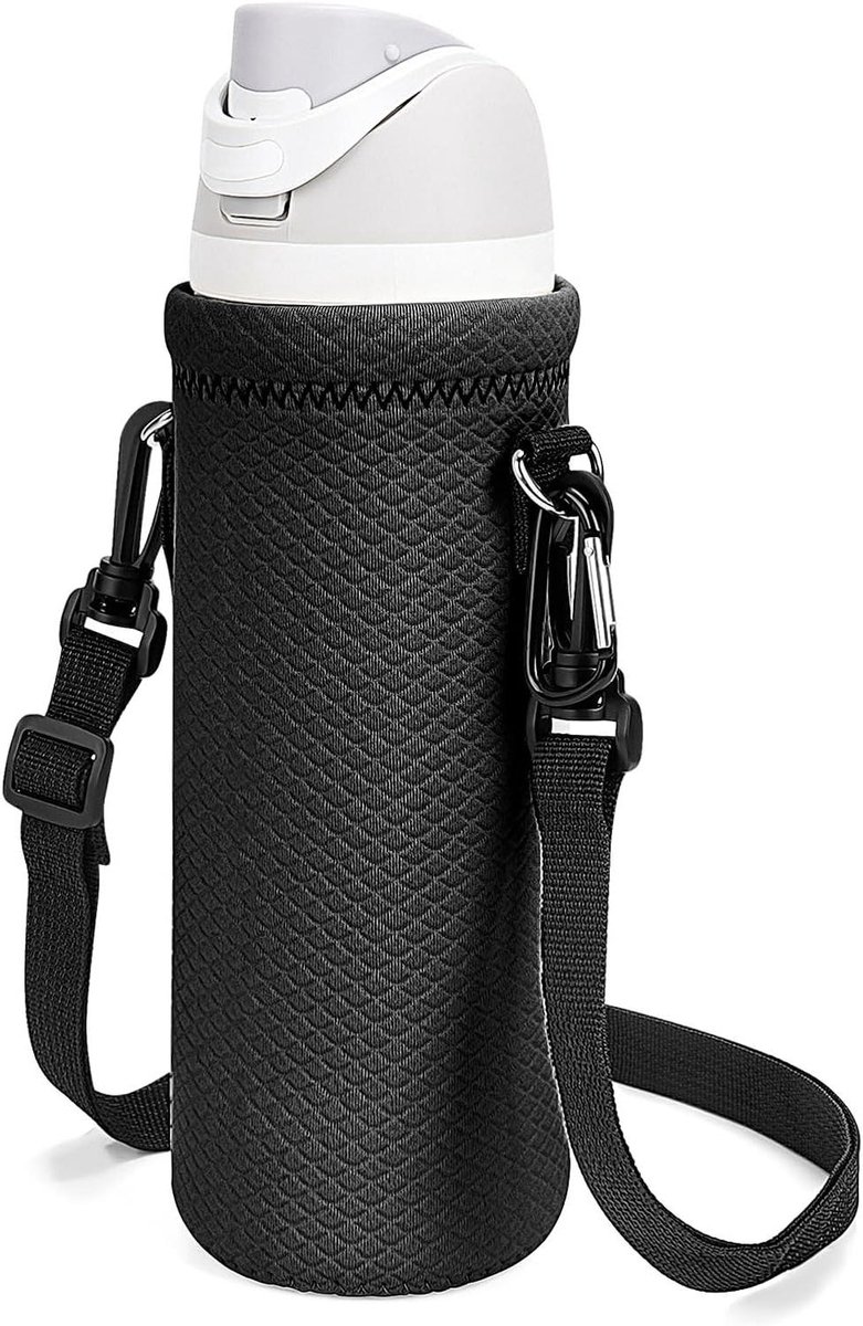 Allecto Plus - Neopreen Flessenhouder voor Geïsoleerde Waterfles 24 oz - Zwart - Verstelbare Draagriem