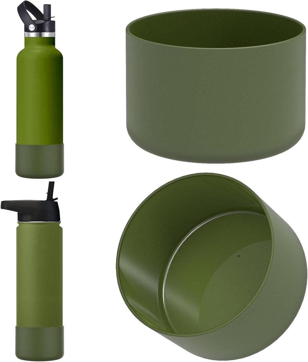 Allecto Plus - Flessenhouder voor Waterfles Bescherming met Siliconen Bumper (Army Green/2 stuks) - Compatibel met brede en smalle mond flessen - 14oz/18oz/22oz/12oz/16oz/20oz/24oz - Zoekwoorden: flessenhouder, waterfles.