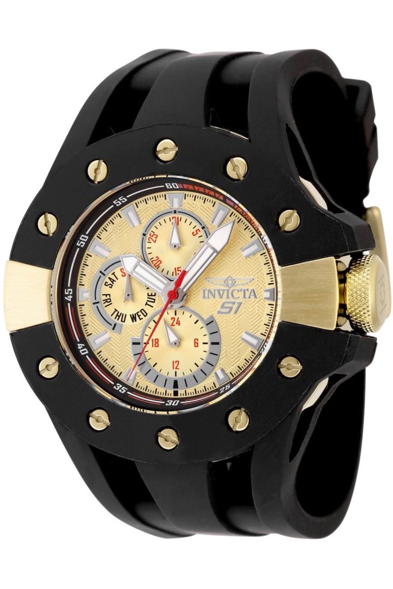 Invicta S1 Rally 48126 Heren Horloge - Waterdicht - Analoog - Quartz Uurwerk - Roestvrij Staal met gouden Wijzerplaat - 49mm