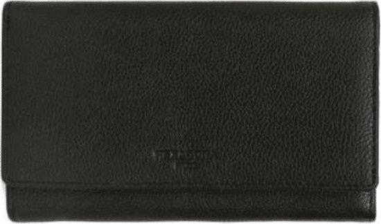 Portefeuille noire en cuir grainé avec une poche zippée dissimulée.