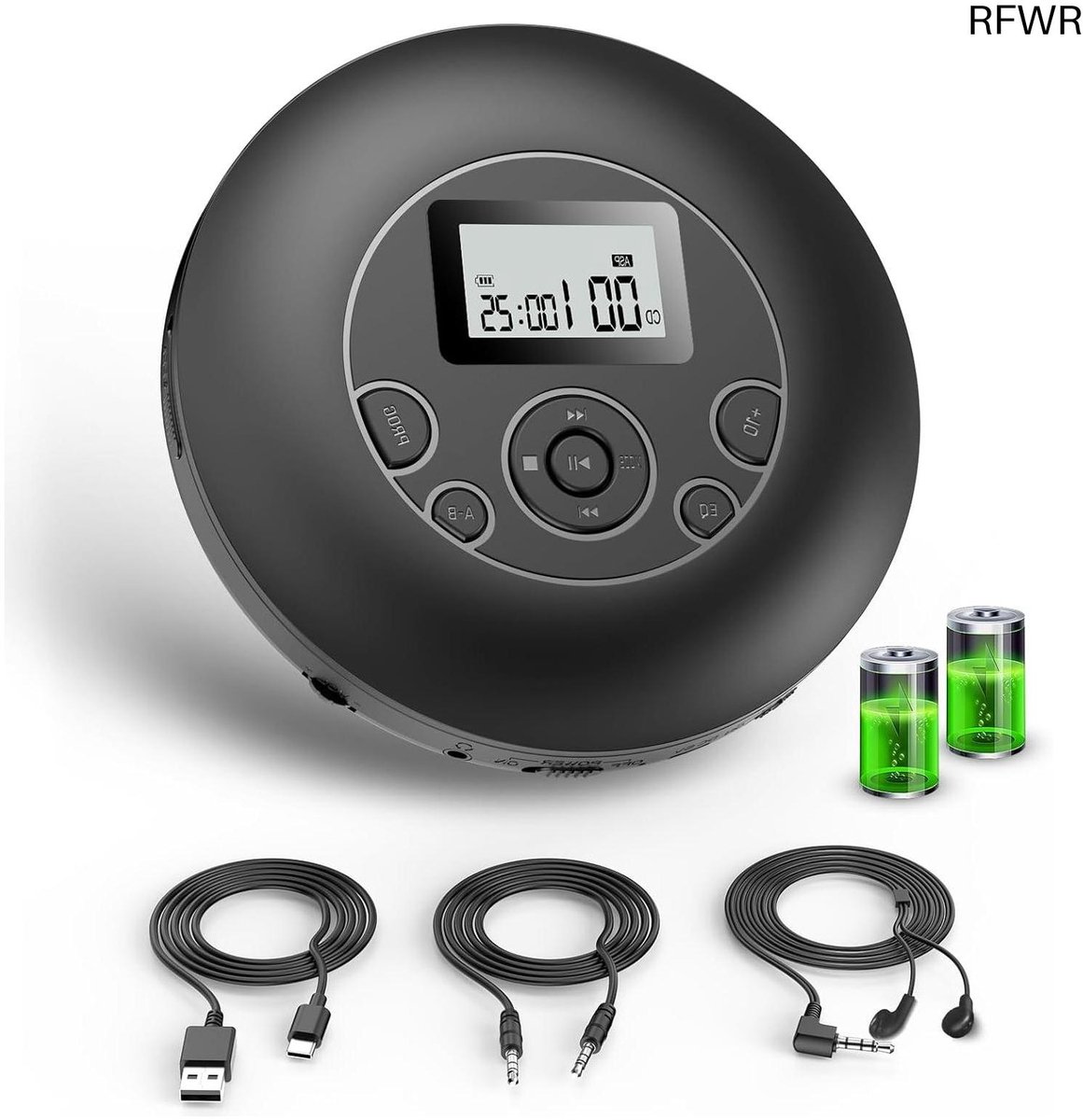 RFWR® Draagbare CD-speler met Oplaadbare Batterij en AUX, Anti-Skip en Grote Knoppen