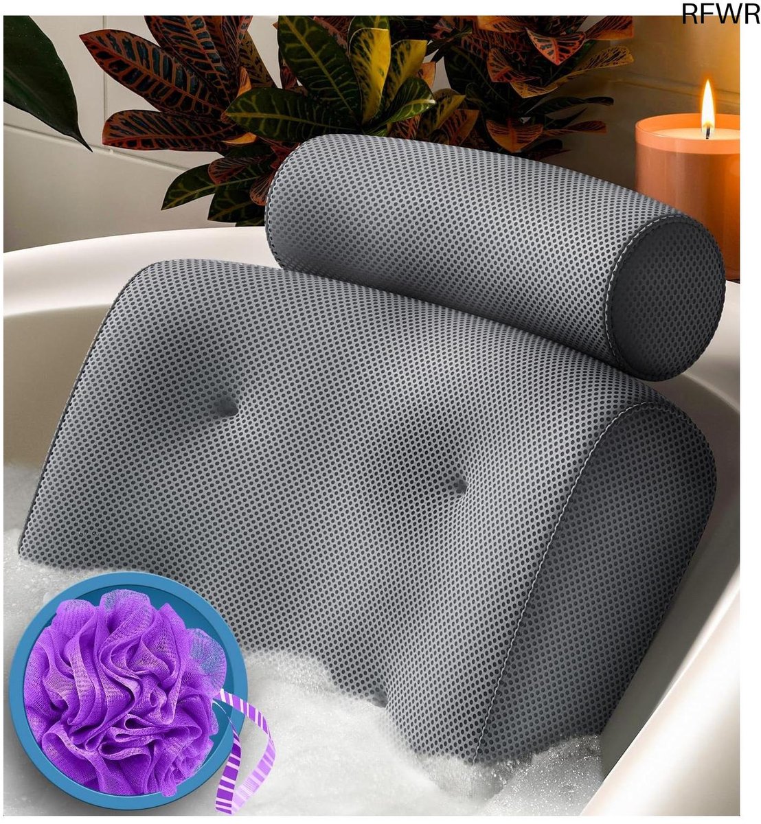 RFWR® Luxe Badkussen voor Hoofd, Nek en Rug - Ergonomische Ondersteuning voor Bad en Spa