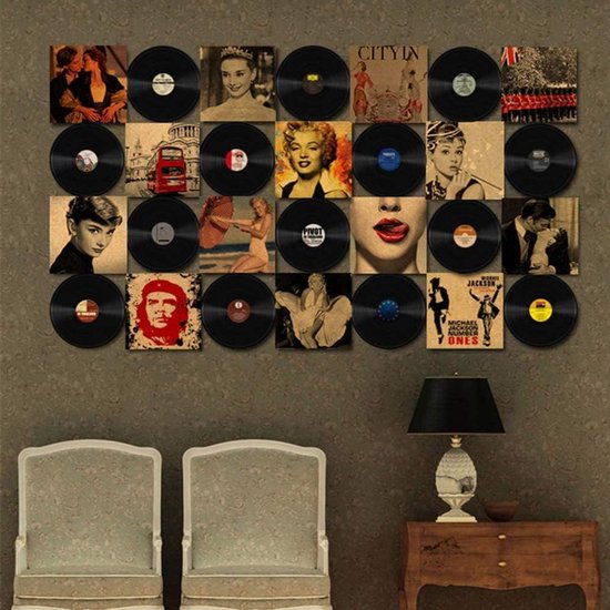 JAWAI Vinyl Platen Decoratie Muur 8-delige Set willekeurige Stijl Rolmuziek Feestdecoratie Grammofoonplaat, voor decoratie van bars, café, cafetaria, feest, thuis
