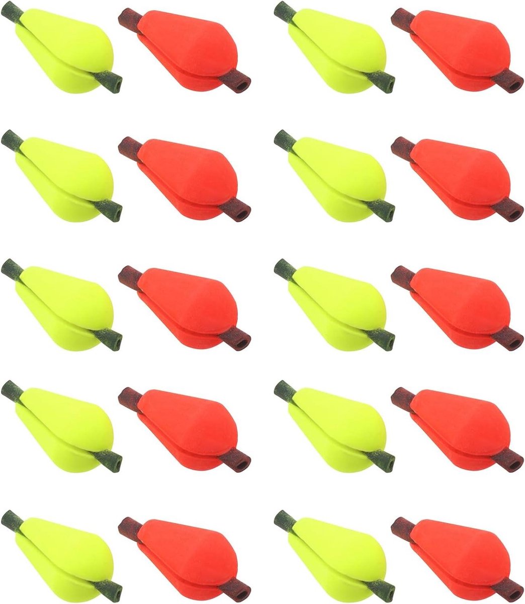 Allecto Plus - Vliegvis- Set van 20 Foam Vliegvisdobbers - Water Drop Bobber Indicatoren - Fluorescerend Geel en Oranje Rood - Vliegvis Accessoire
